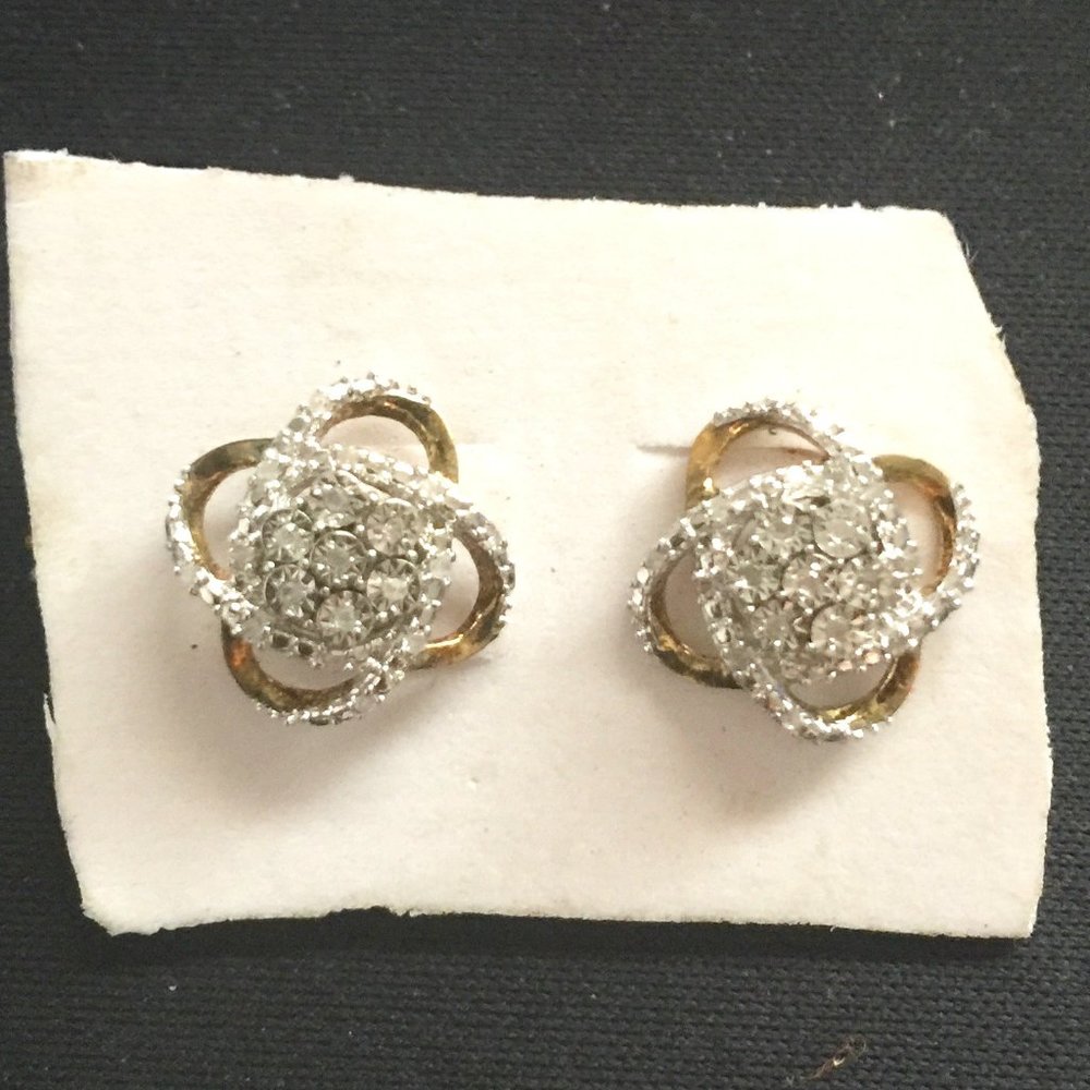 CI 925 Gold Over Silver Genuine Diamond Chip Love Knot Pierced Earrings
